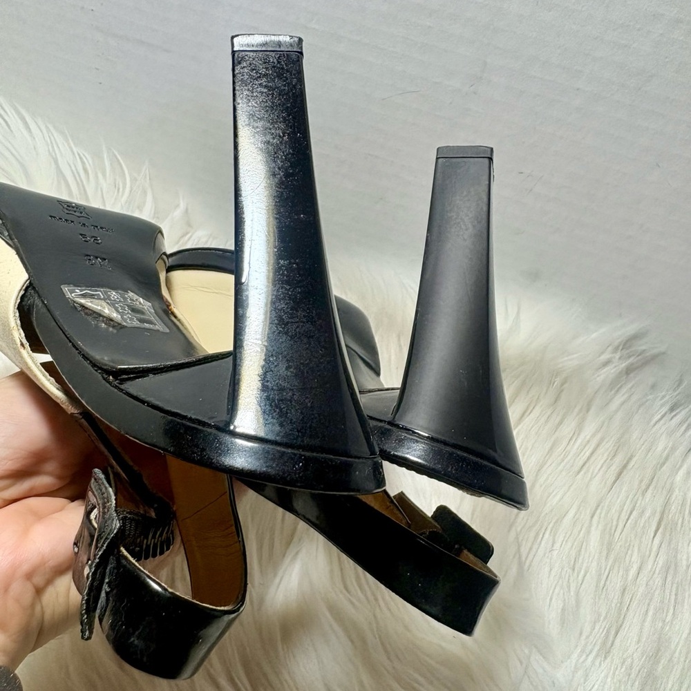 VIA SPIGA Vintage Black and Cream Leather Slingback Heels - Picture 9 of 11